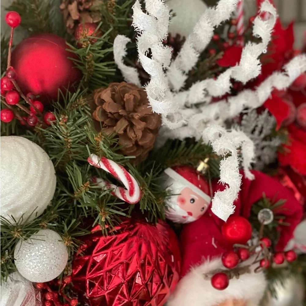 FINAL PRICE One of a Kind Red white and silver Santa Claus Christmas wreath XL